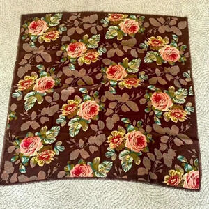 Brown and pink rose printed wool scarf club seven by echo